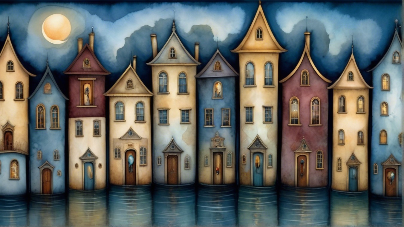 Colorful Fantastical Houses Under a Twilight Sky