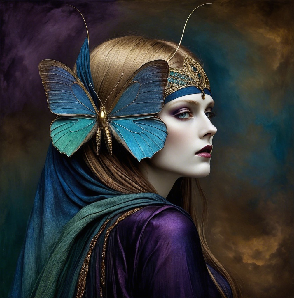 Ethereal Woman Portrait with Butterfly and Rich Colors