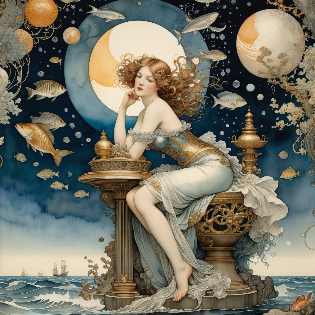 Dreamy Illustration of a Serene Woman and Nature