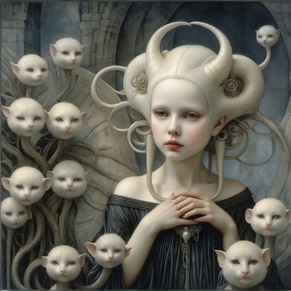 Ethereal girl in mystical setting with surreal elements