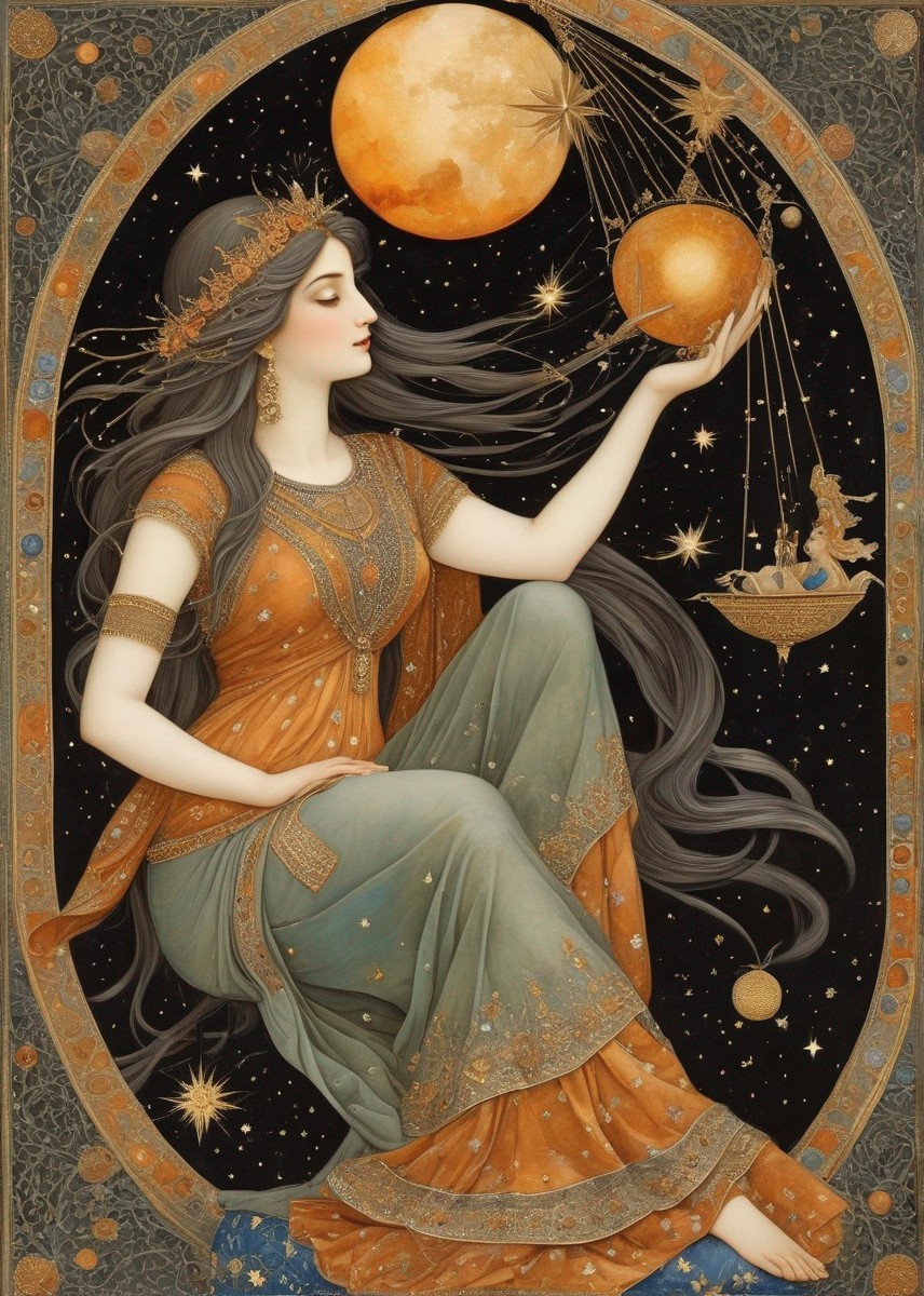Serene Woman in Cosmic Setting with Glowing Planet