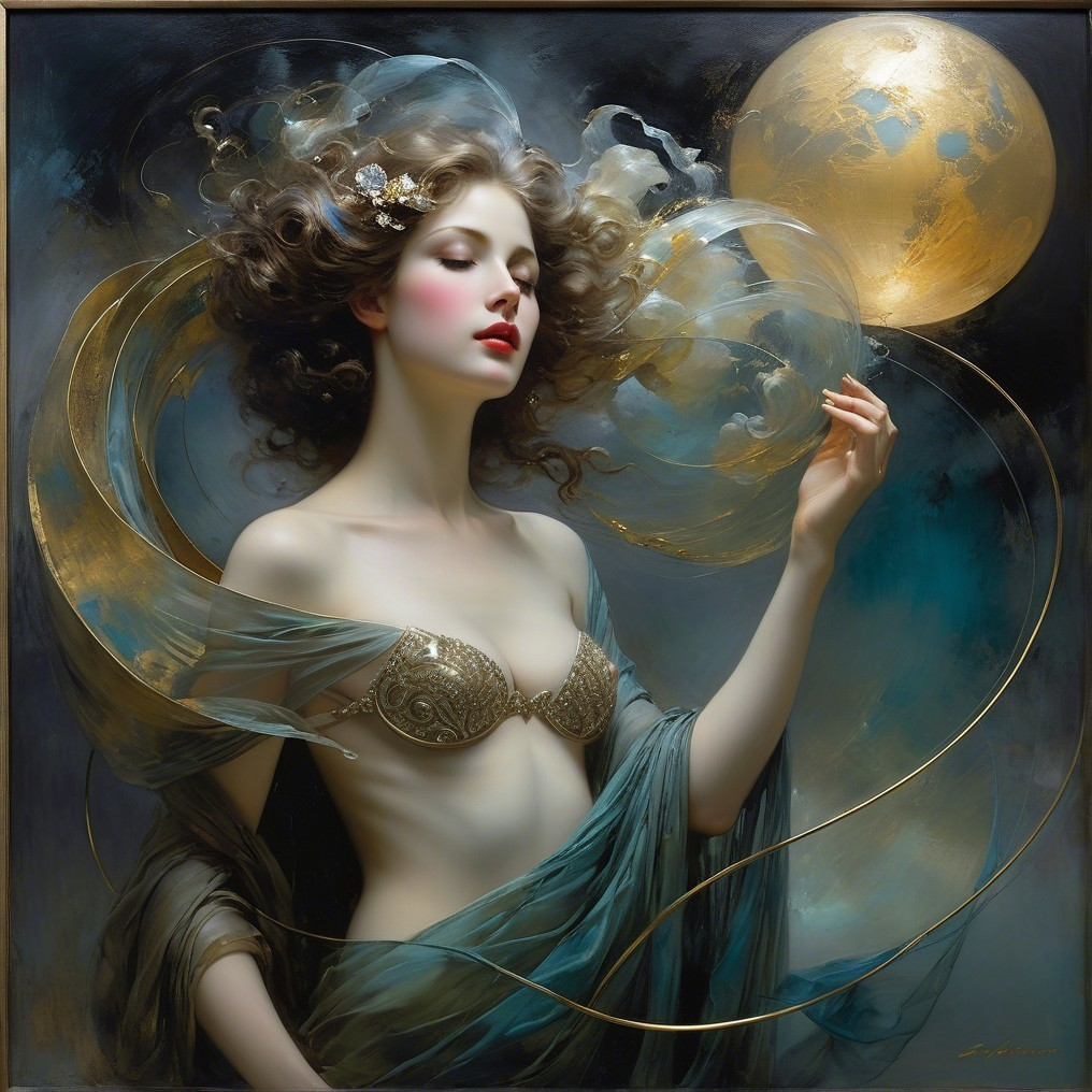 Ethereal Woman in Celestial Setting with Mystical Elements