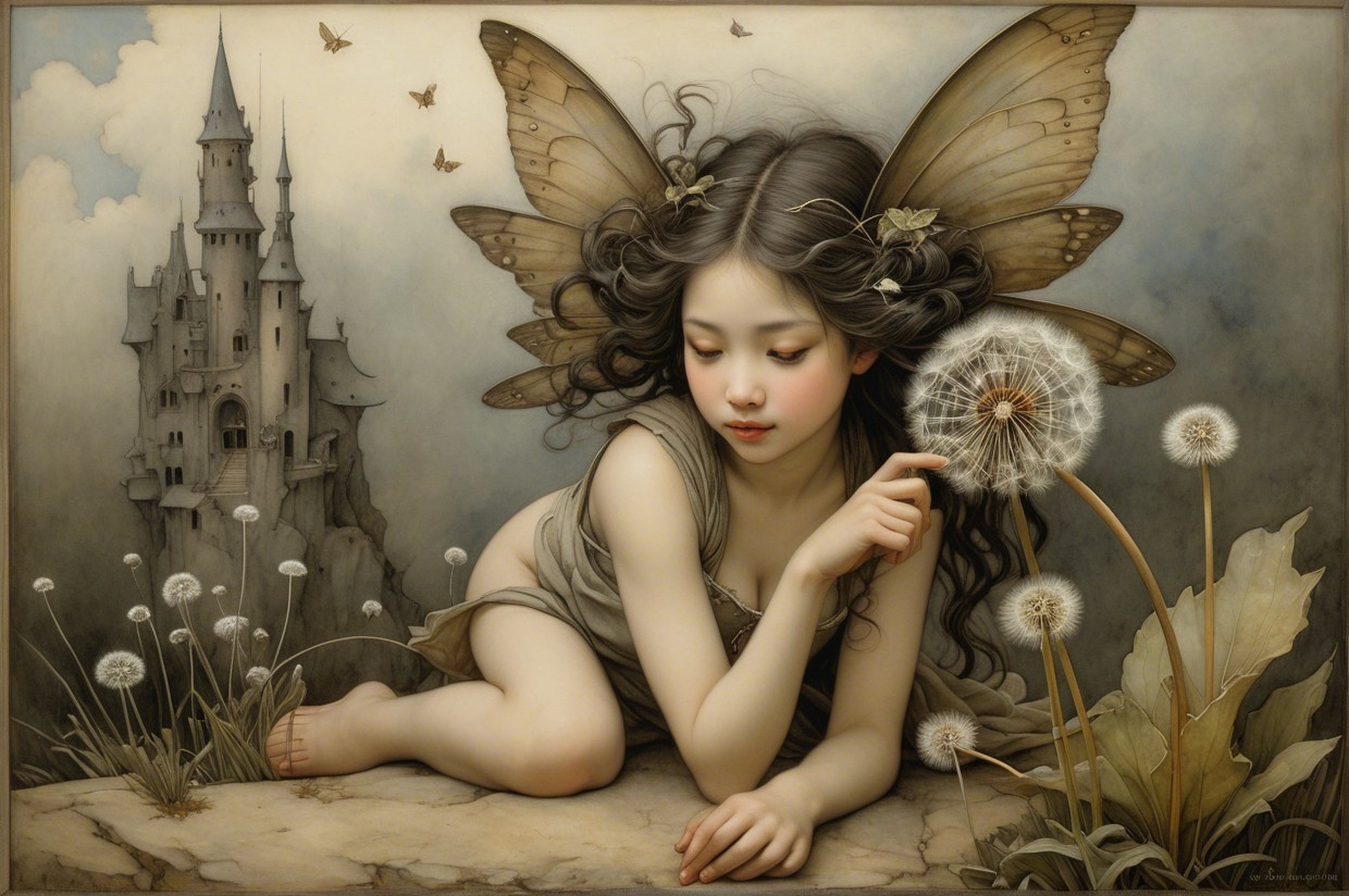 Whimsical Portrait of a Girl with Butterfly Wings
