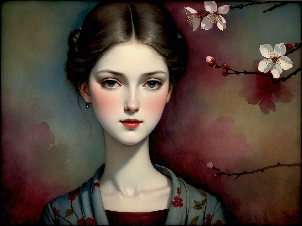 Digital painting of a young woman in floral attire