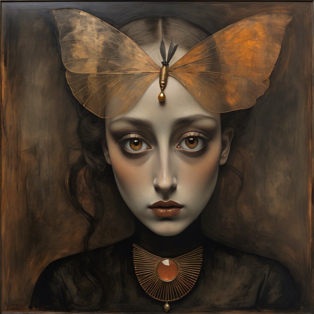Contemplative Young Woman with Butterfly and Necklace