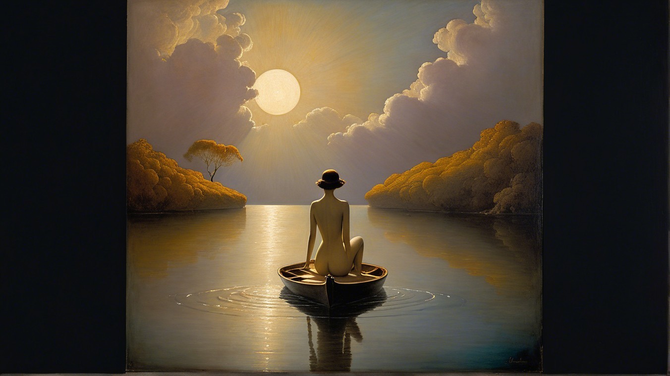 Solitary Figure in Boat on Calm Waters at Sunset