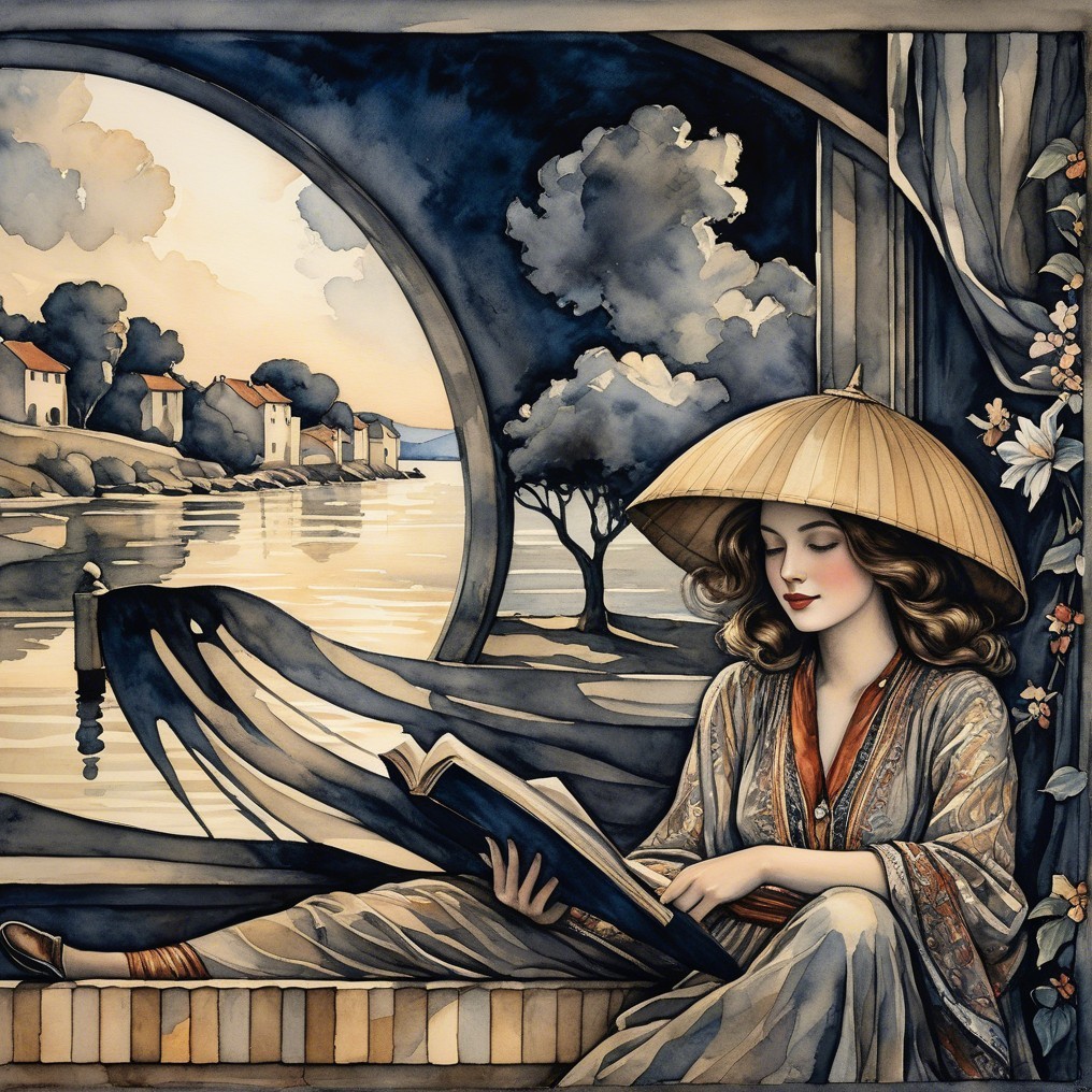 Serene Woman Reading by an Arched Window