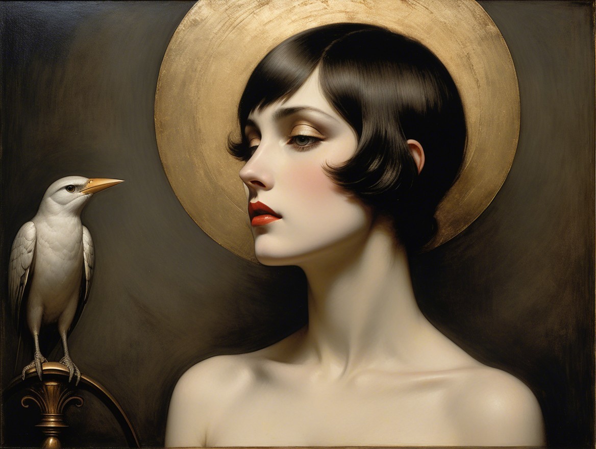 Portrait of a woman with bob hairstyle and halo