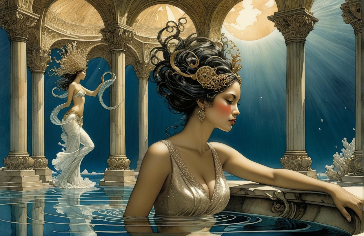 Ethereal Figures in a Mystical Water Setting
