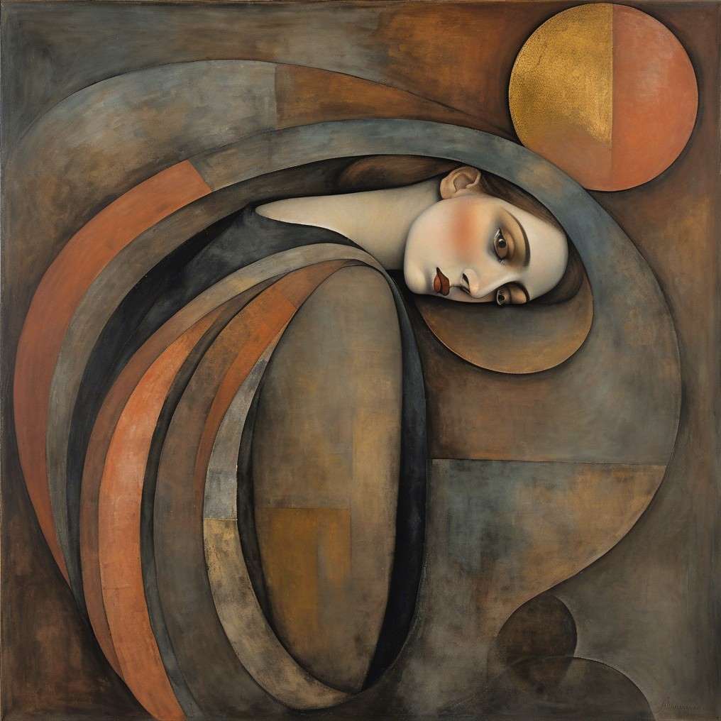 Stylized Woman in Earthy Tones and Geometric Shapes