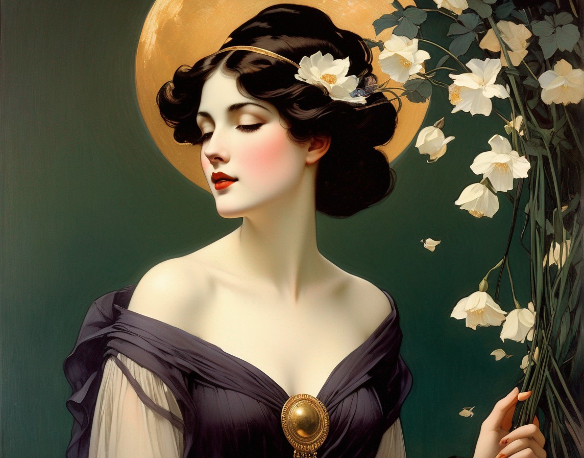 Elegant Woman in Lavender Gown with Floral Accents