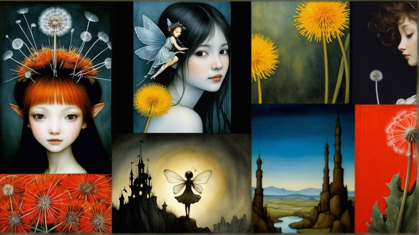 Ethereal Collage of Fantasy Portraits and Landscapes