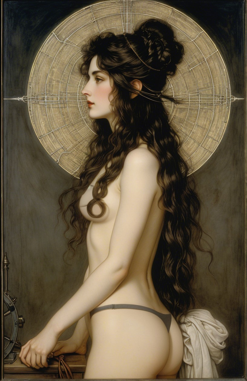 Profile of a Woman with Dark Hair and Sheer Fabric