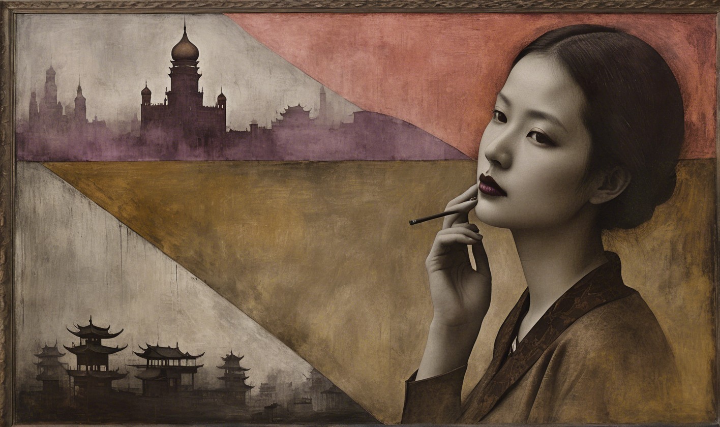 Textured Portrait of Asian Woman in Traditional Attire