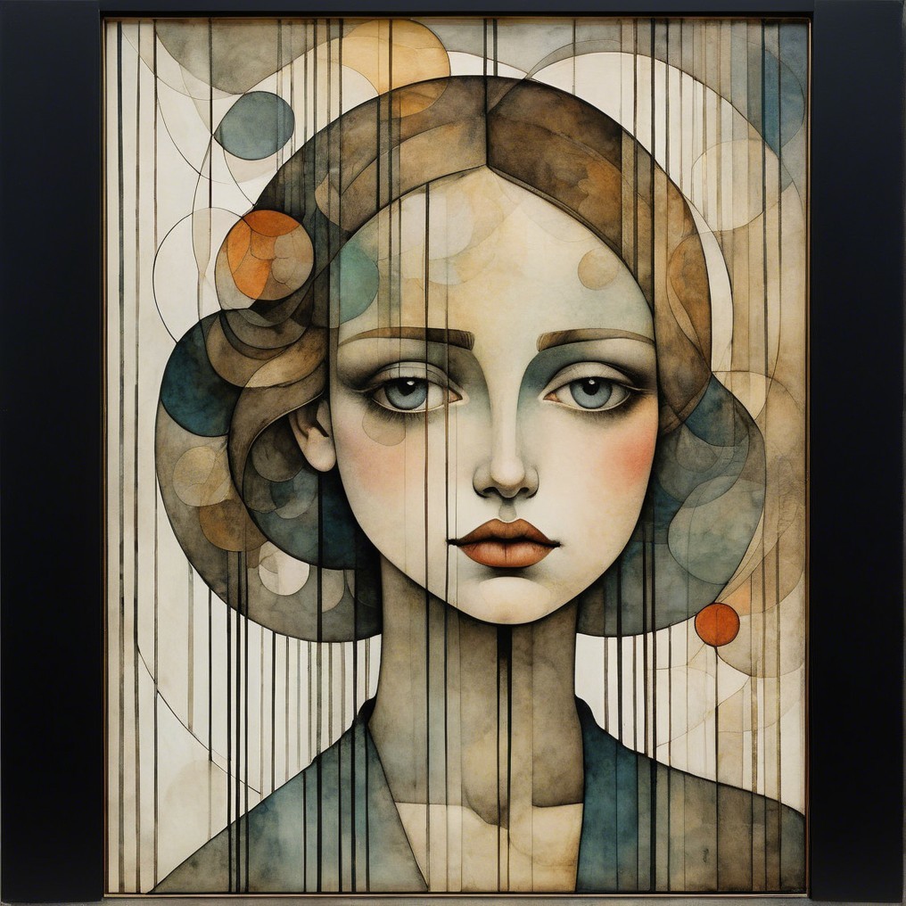 Stylized portrait of a woman with geometric background