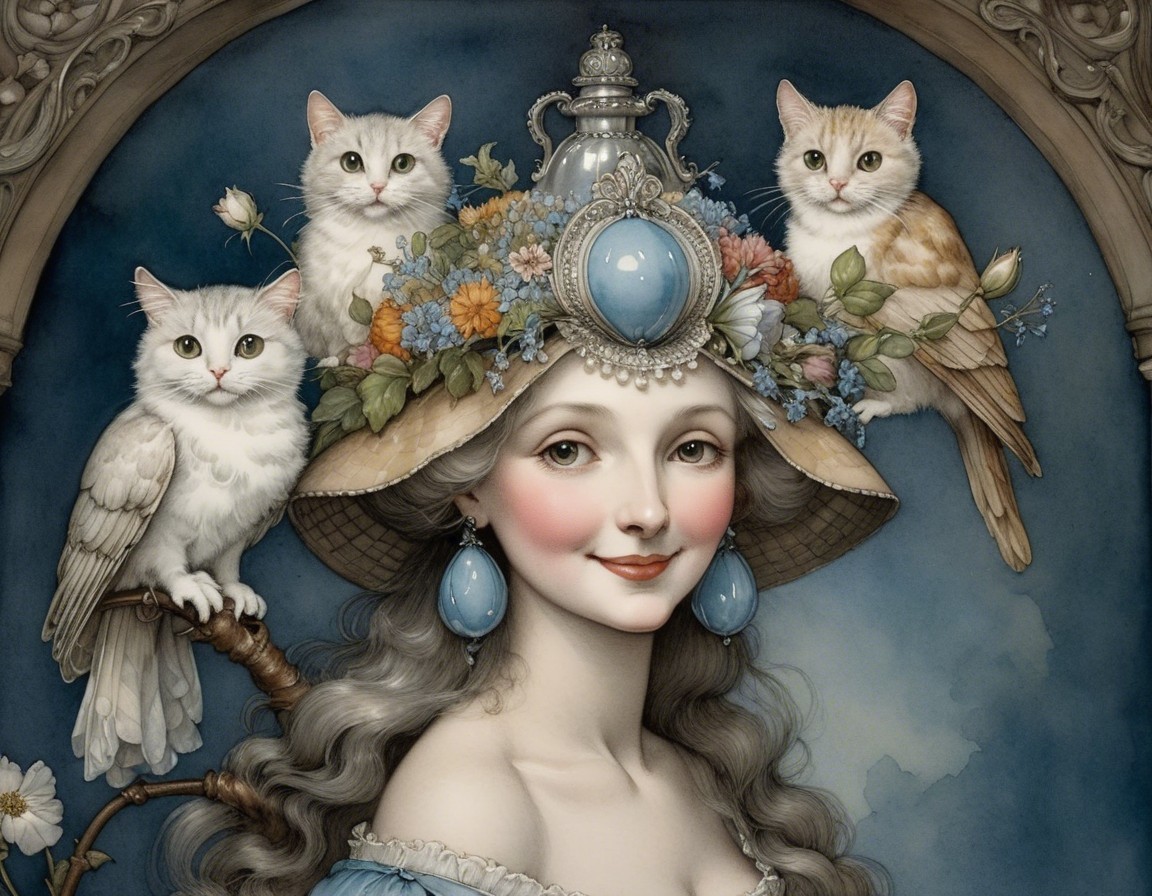 Graceful Woman in Light Blue Gown with Floral Headpiece