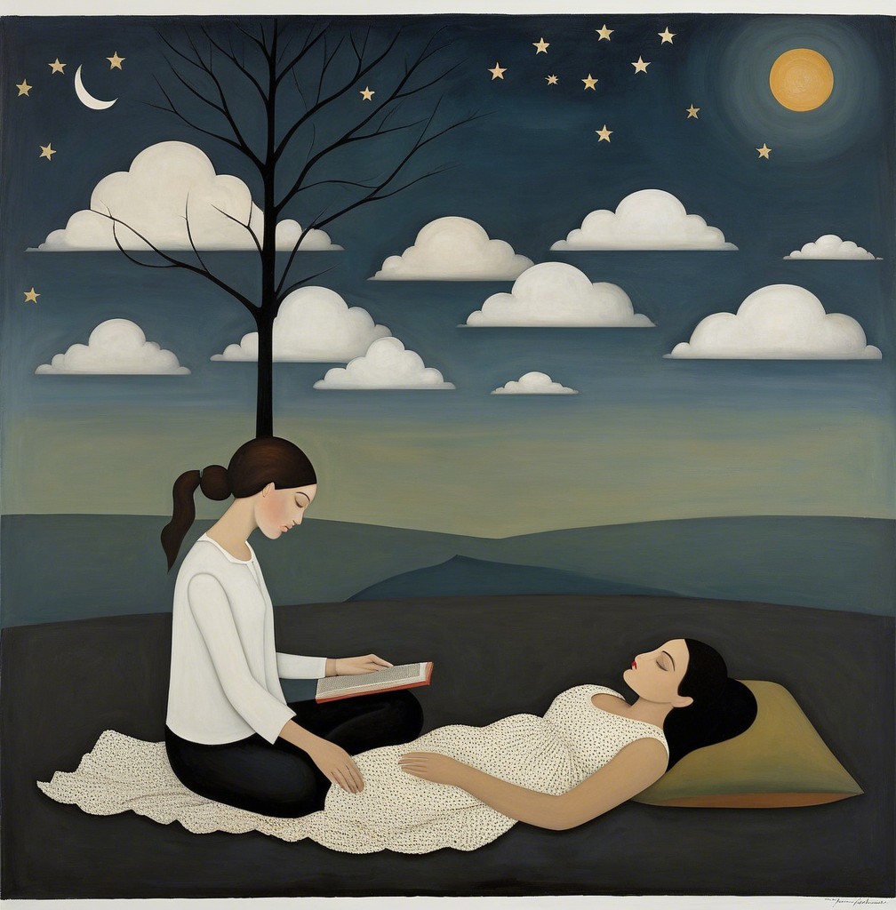 Woman Reading Under a Starry Night Sky