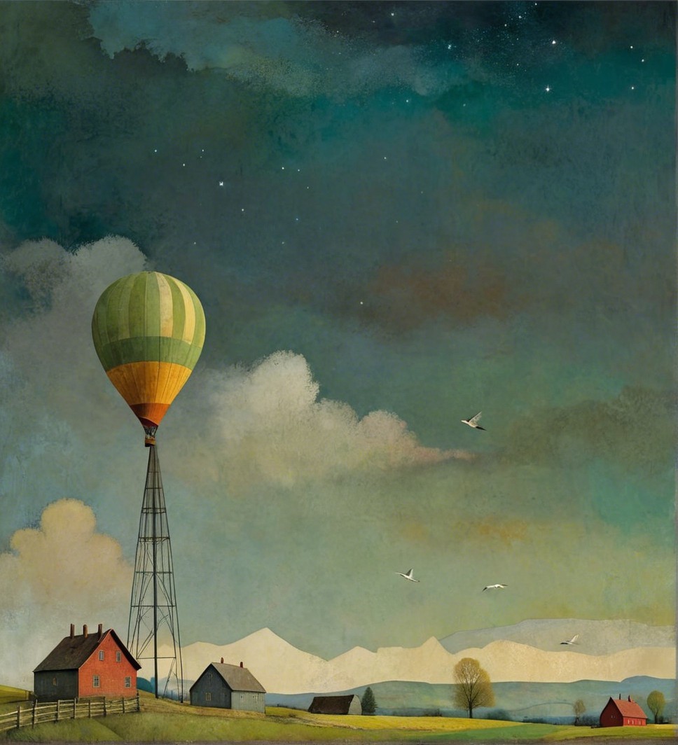 Colorful Hot Air Balloon Over Serene Landscape
