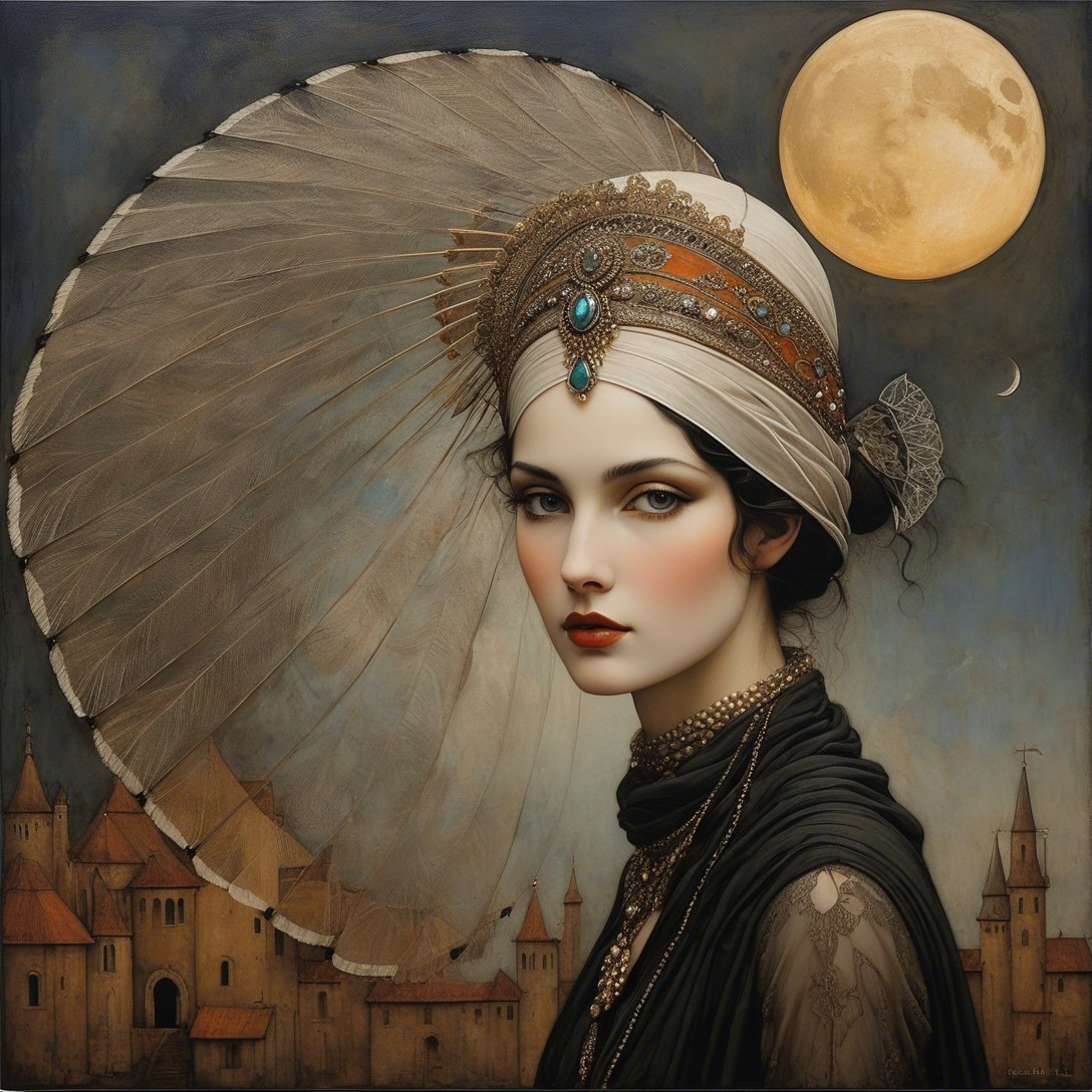 Elegant Dark-Haired Woman in Detailed Oil Painting