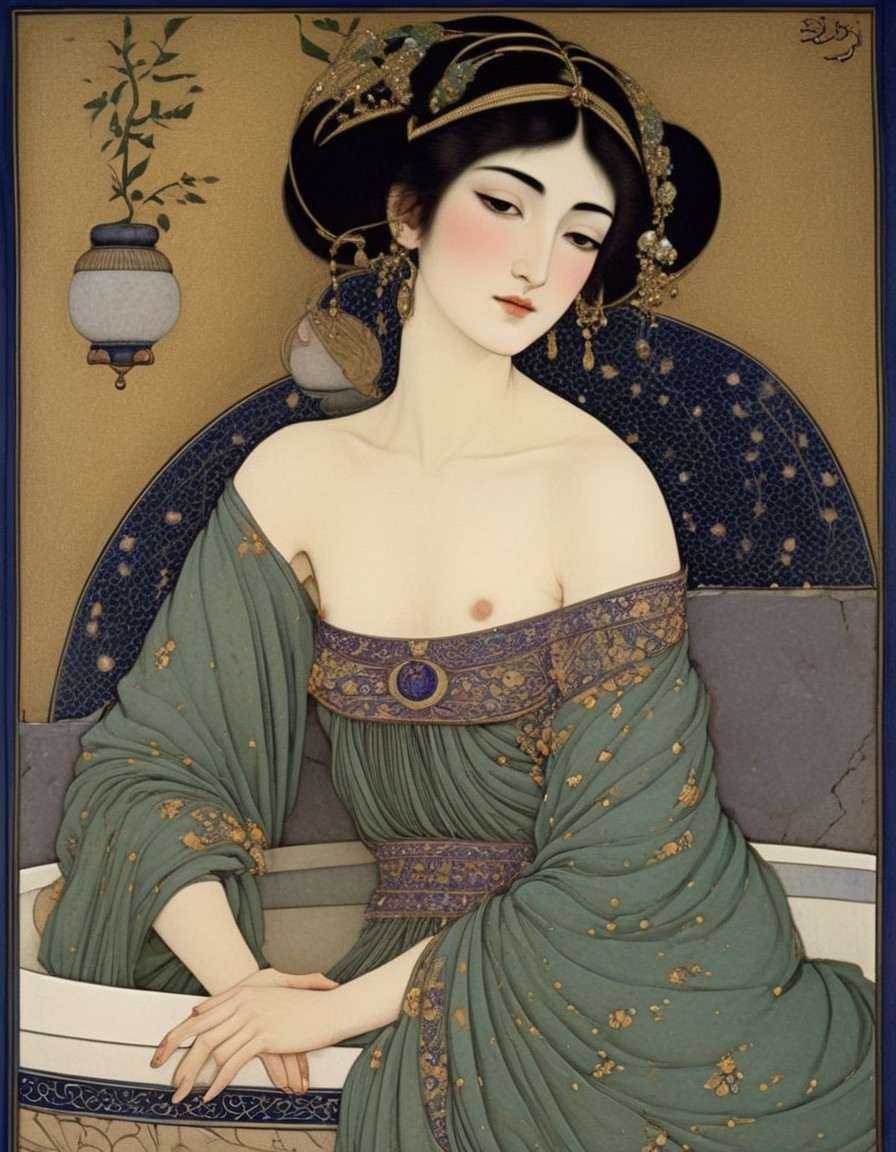 Serene Woman in Traditional Attire with Lantern Decor