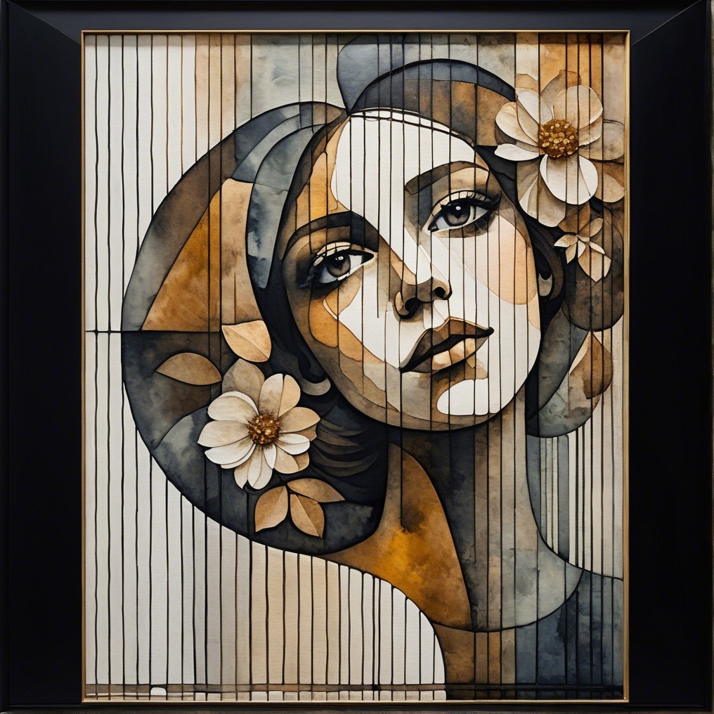 Stylized portrait of a serene woman with flowers