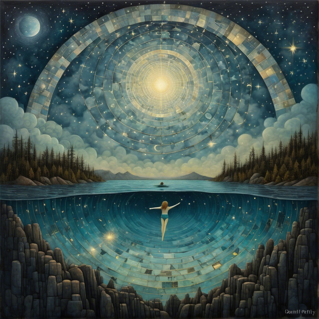 Serene Cosmic Scene with Tranquil Waters and Stars