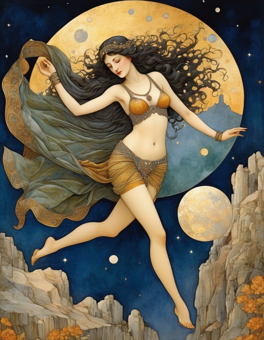 Dancer in Celestial Setting with Ethereal Elements