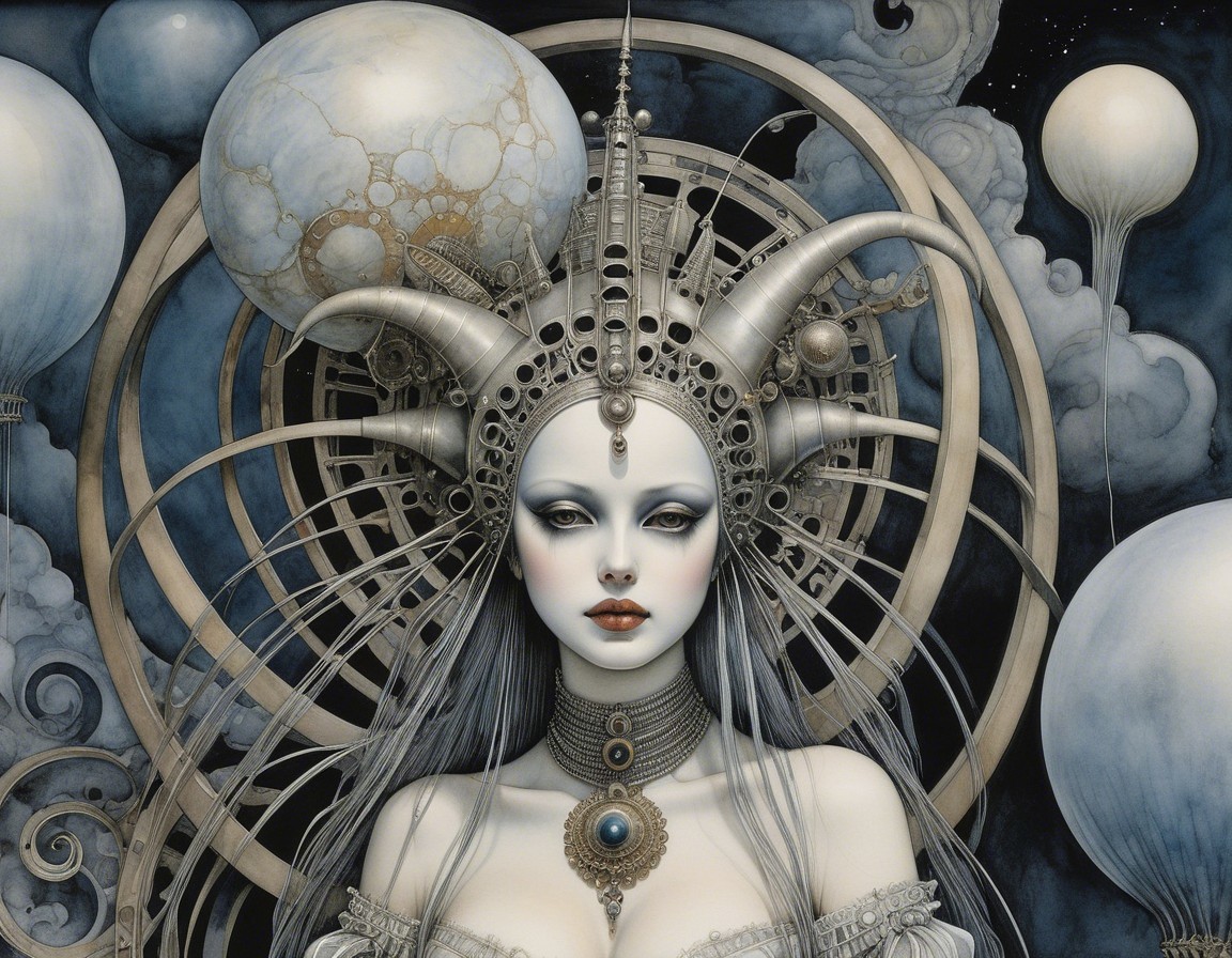 Ethereal Woman with Flowing Hair and Intricate Headpiece