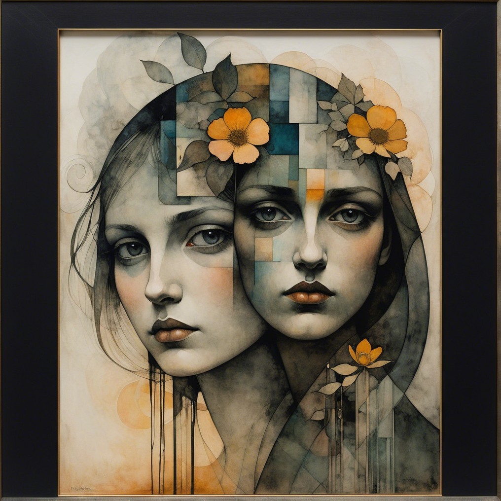 Ethereal Female Faces with Floral and Geometric Elements