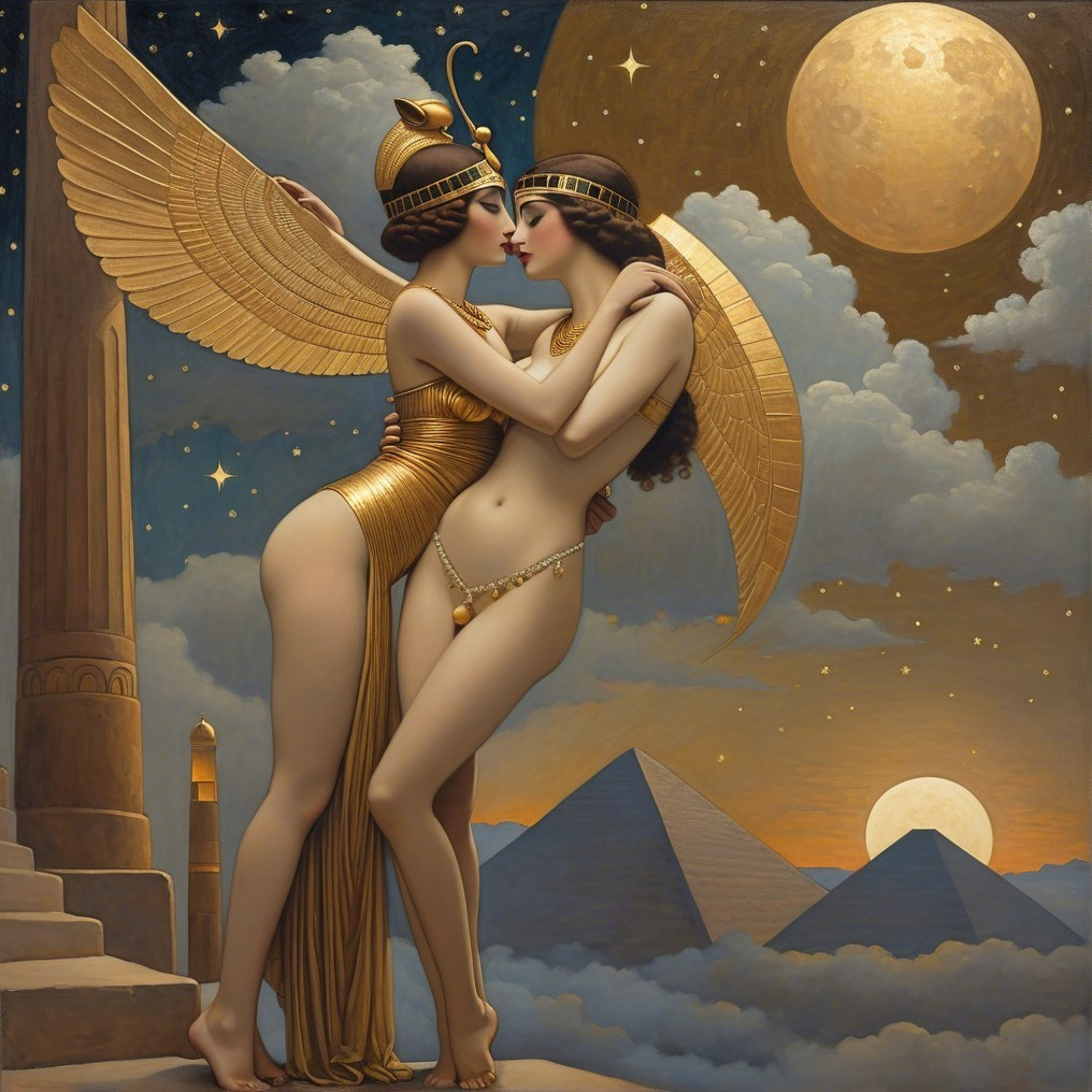 Elegant Figures in Egyptian-Inspired Artwork