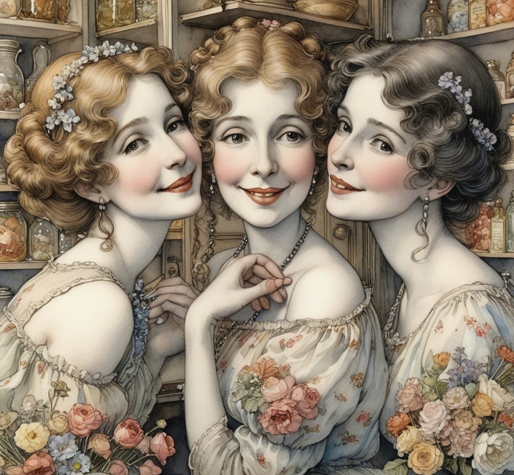 Elegant Women in Vintage Setting with Floral Accents