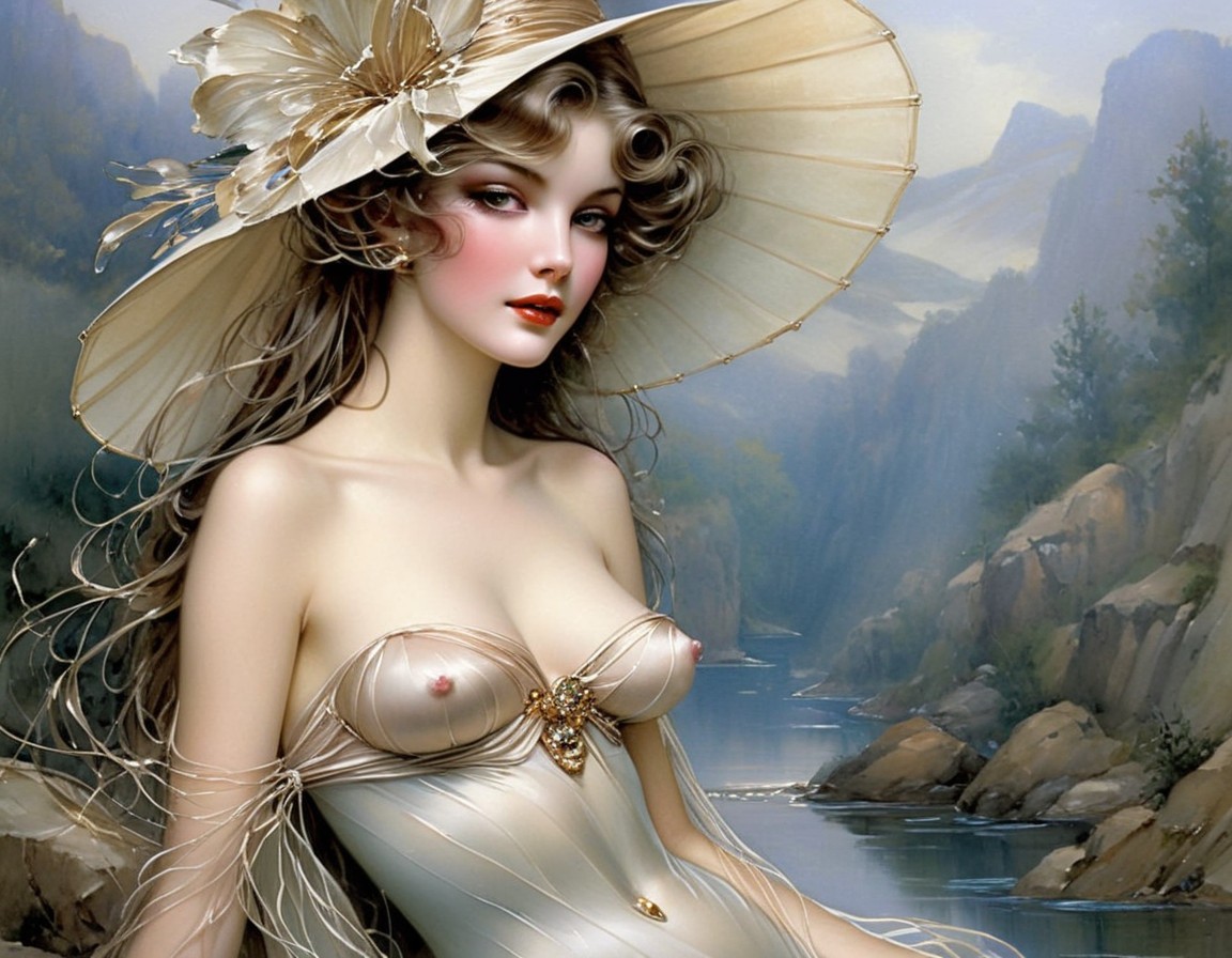Digital Artwork of Fantasy Woman in Scenic Landscape