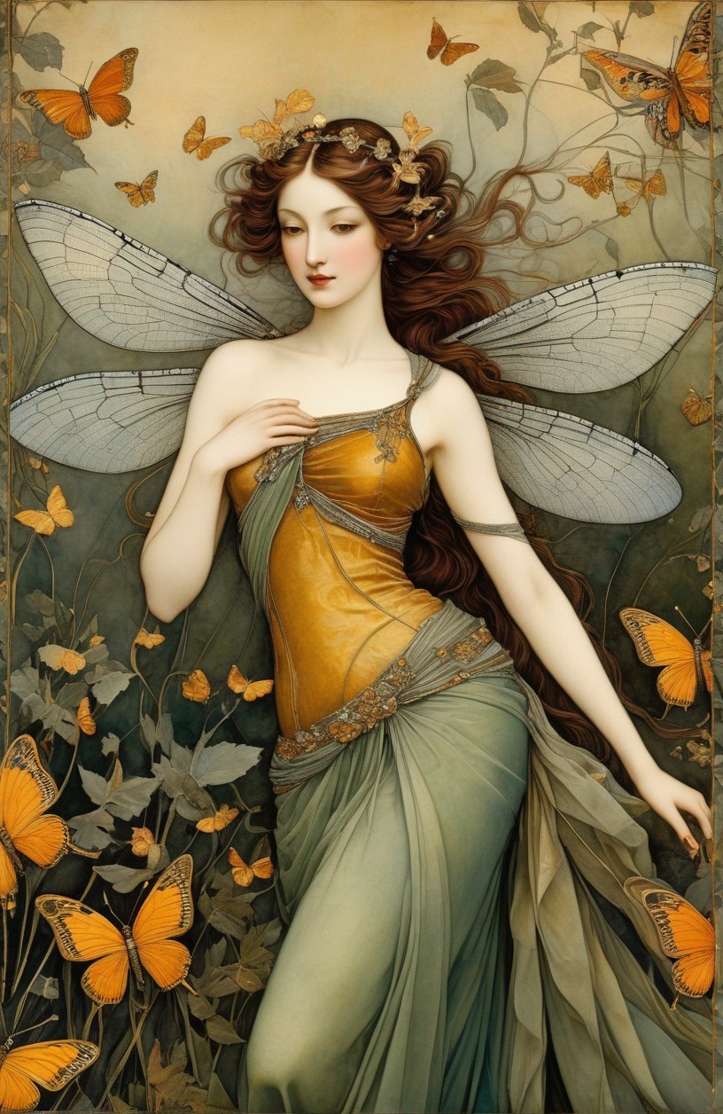 Ethereal Fairy Artwork with Delicate Wings and Butterflies