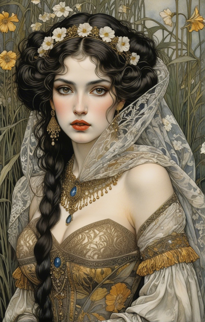Intricate Portrait of a Woman in Floral Elegance