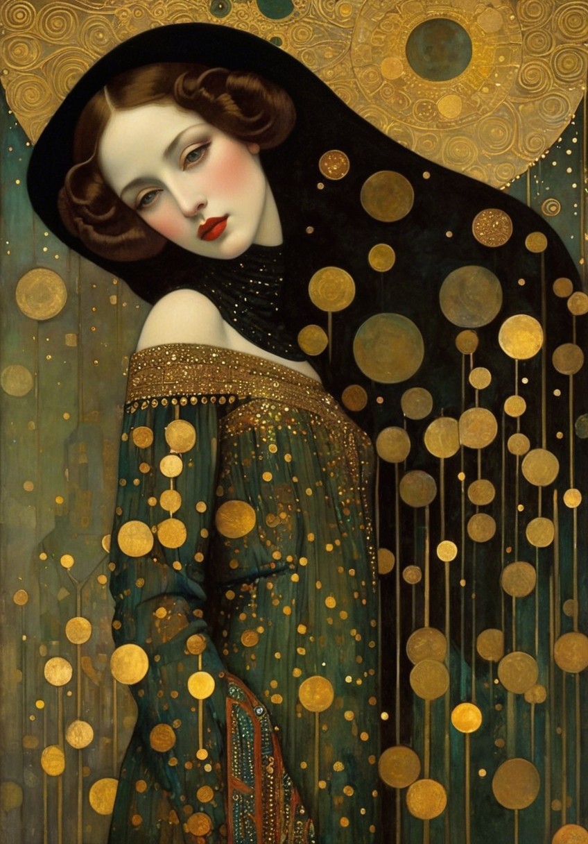 Elegant woman in detailed gown with vintage waves