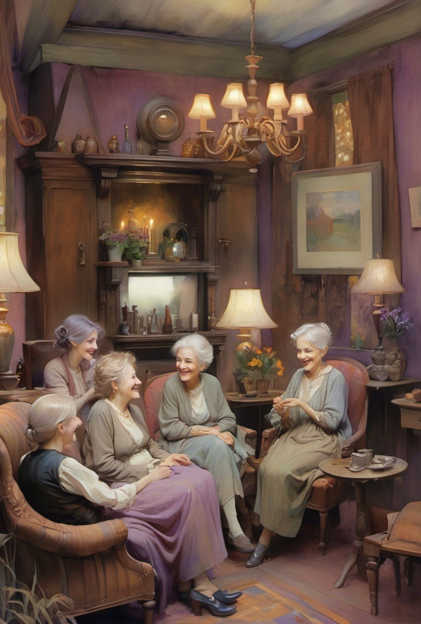 Elderly Women Sharing Stories in Cozy Living Room