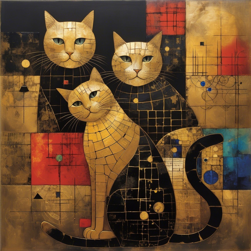 Stylized Cats with Geometric Patterns and Colors