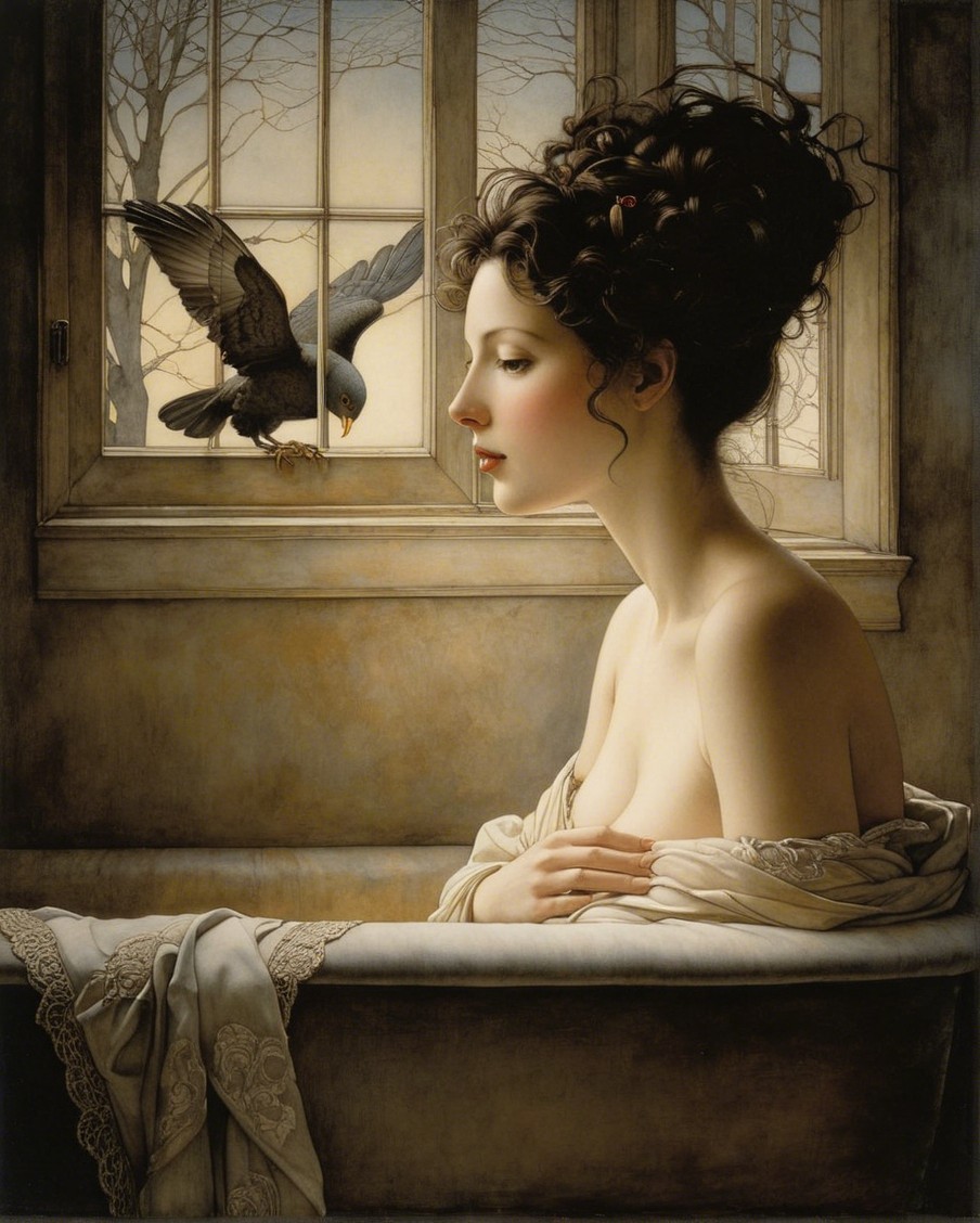 Serene Scene of a Woman Gazing Out a Window