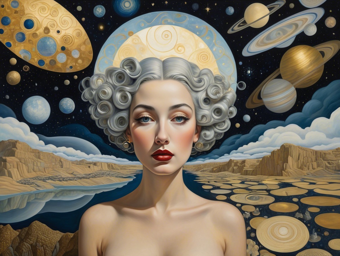 Woman with Silver Hair in Cosmic Landscape Art