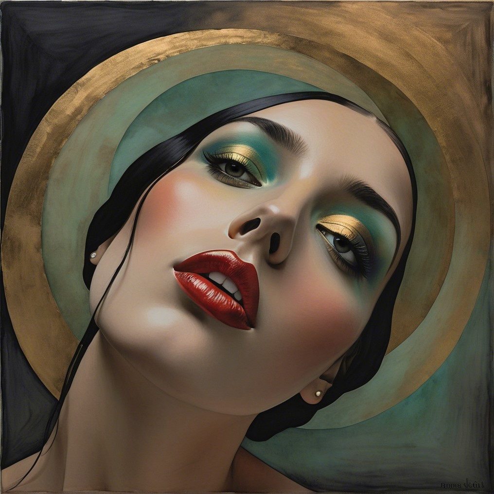 Dramatic Portrait of Woman with Teal and Gold Makeup