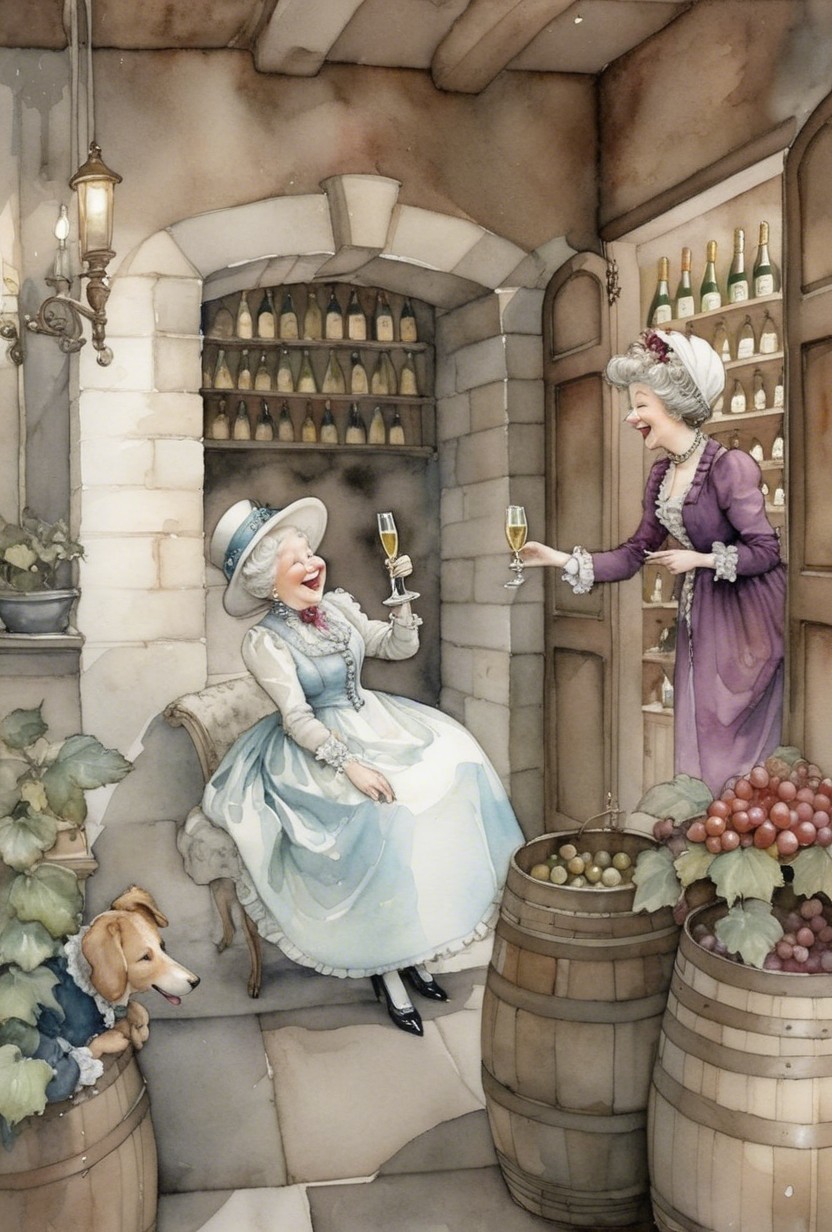 Elegant Women Enjoying Wine in Cozy Cellar