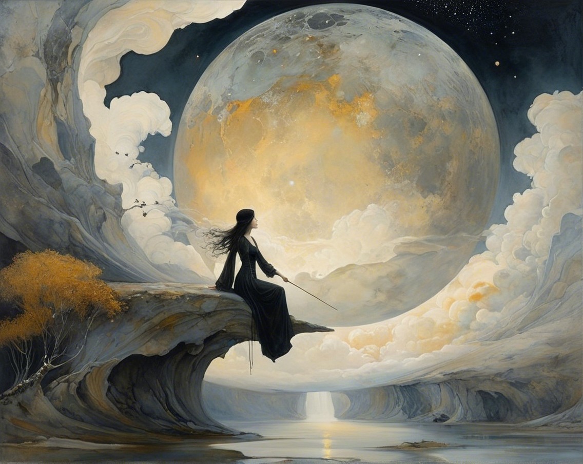 Mystical Landscape with Figure and Illuminated Moon