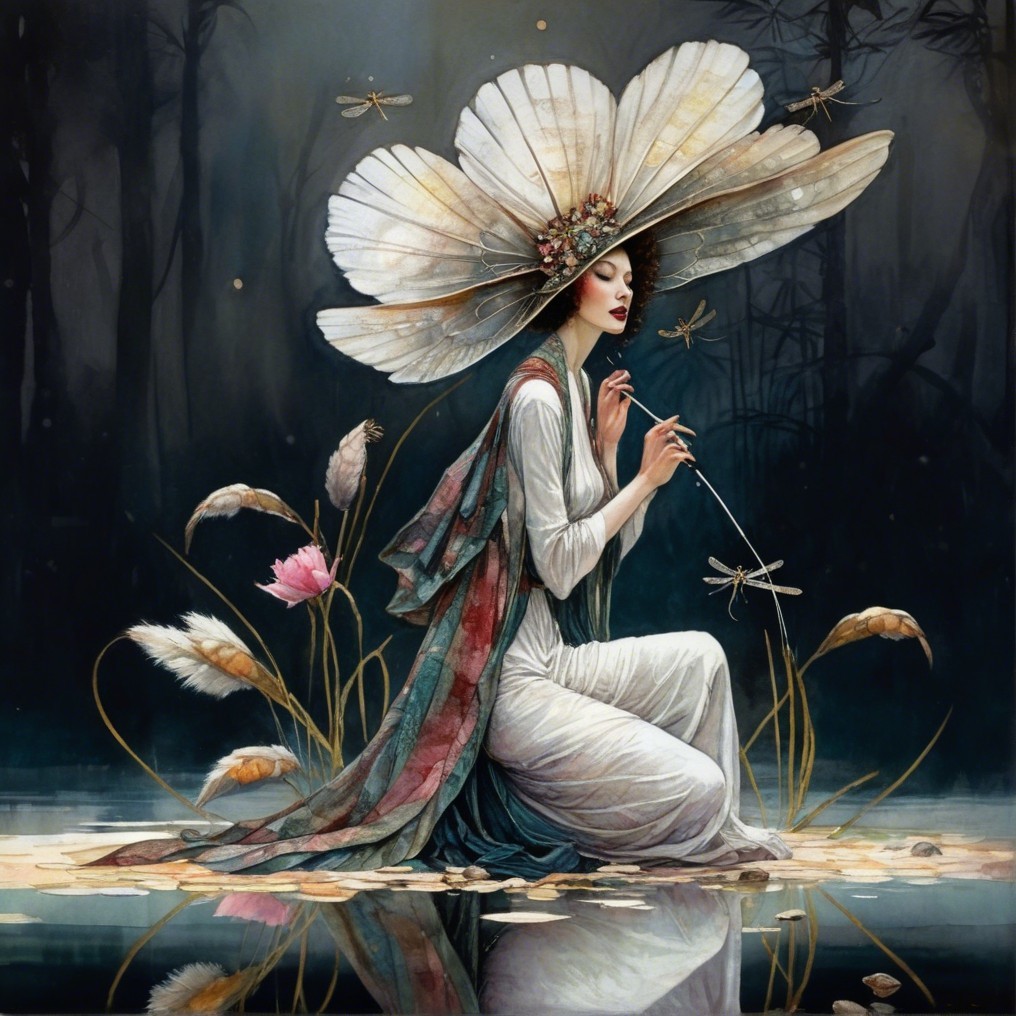 Serene Woman by Tranquil Pond in Dreamlike Setting