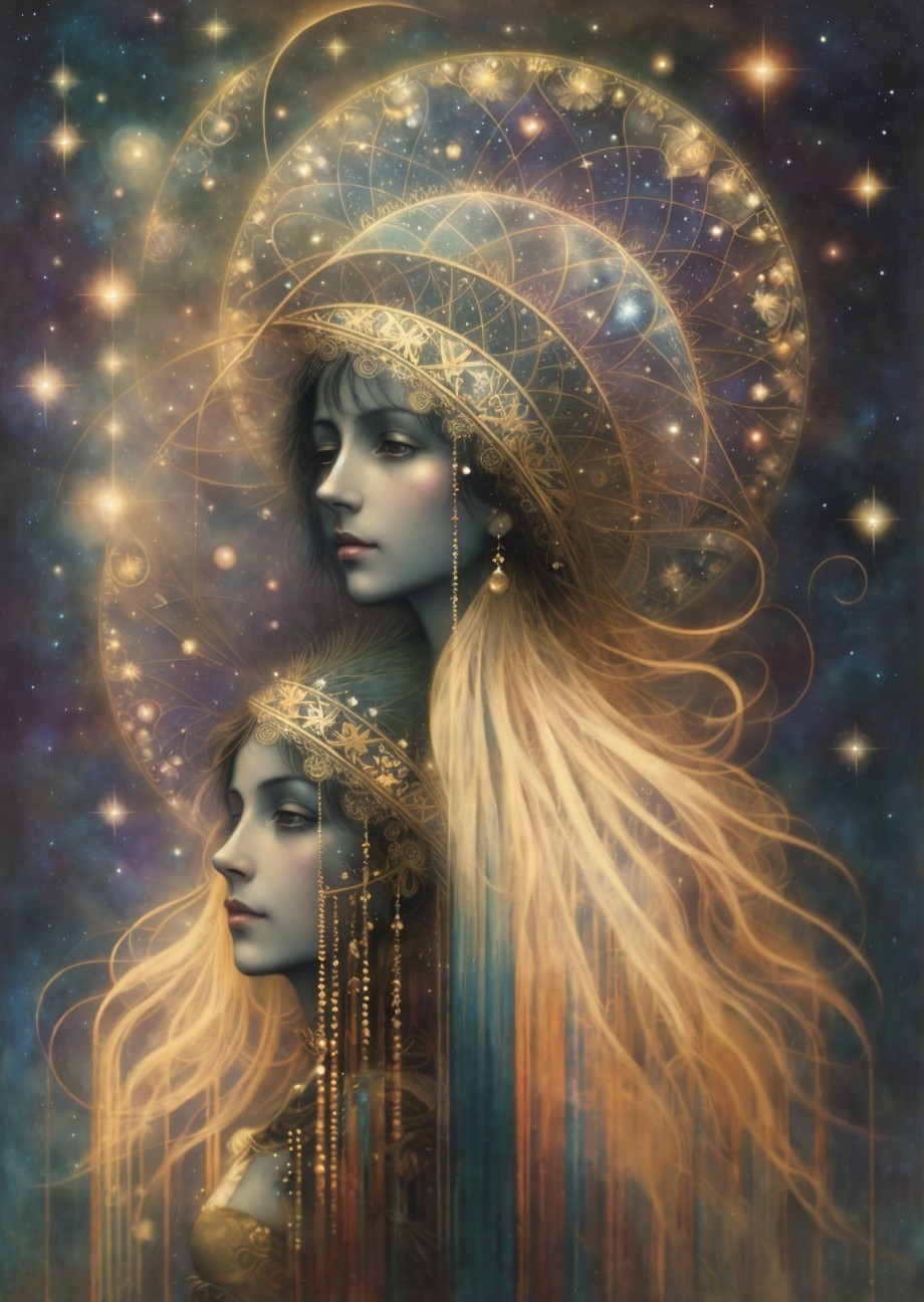 Ethereal Female Figures in Cosmic Dreamlike Art