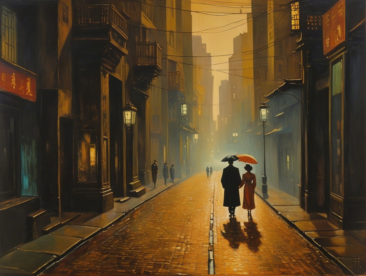 Romantic Evening Stroll on a Vintage City Street