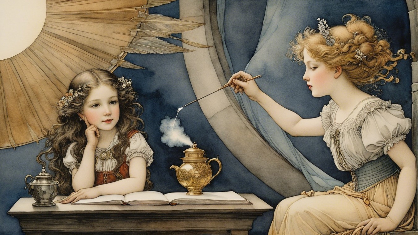 Young Women in Dreamlike Magical Setting Illustration