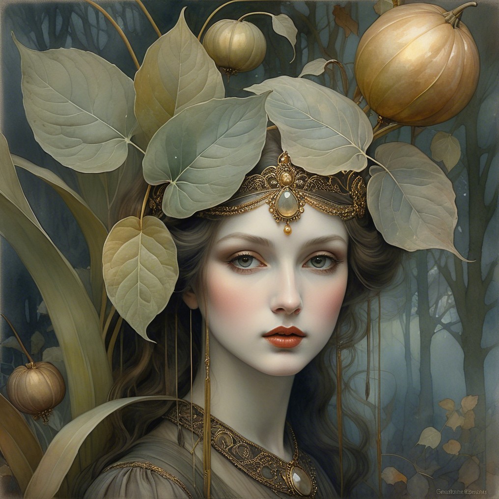 Serene Woman in Earthy Tones with Golden Accessories