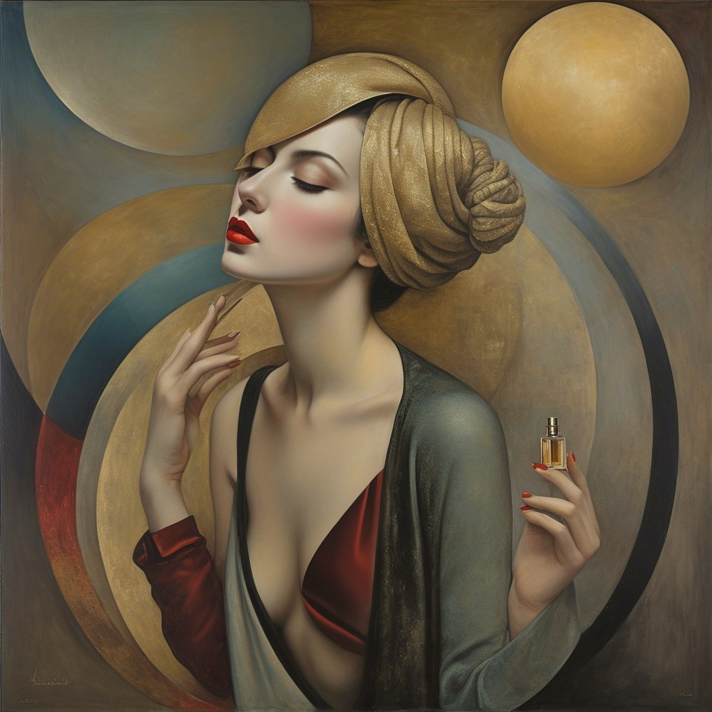 Elegant Woman in Golden Turban and Red Garment