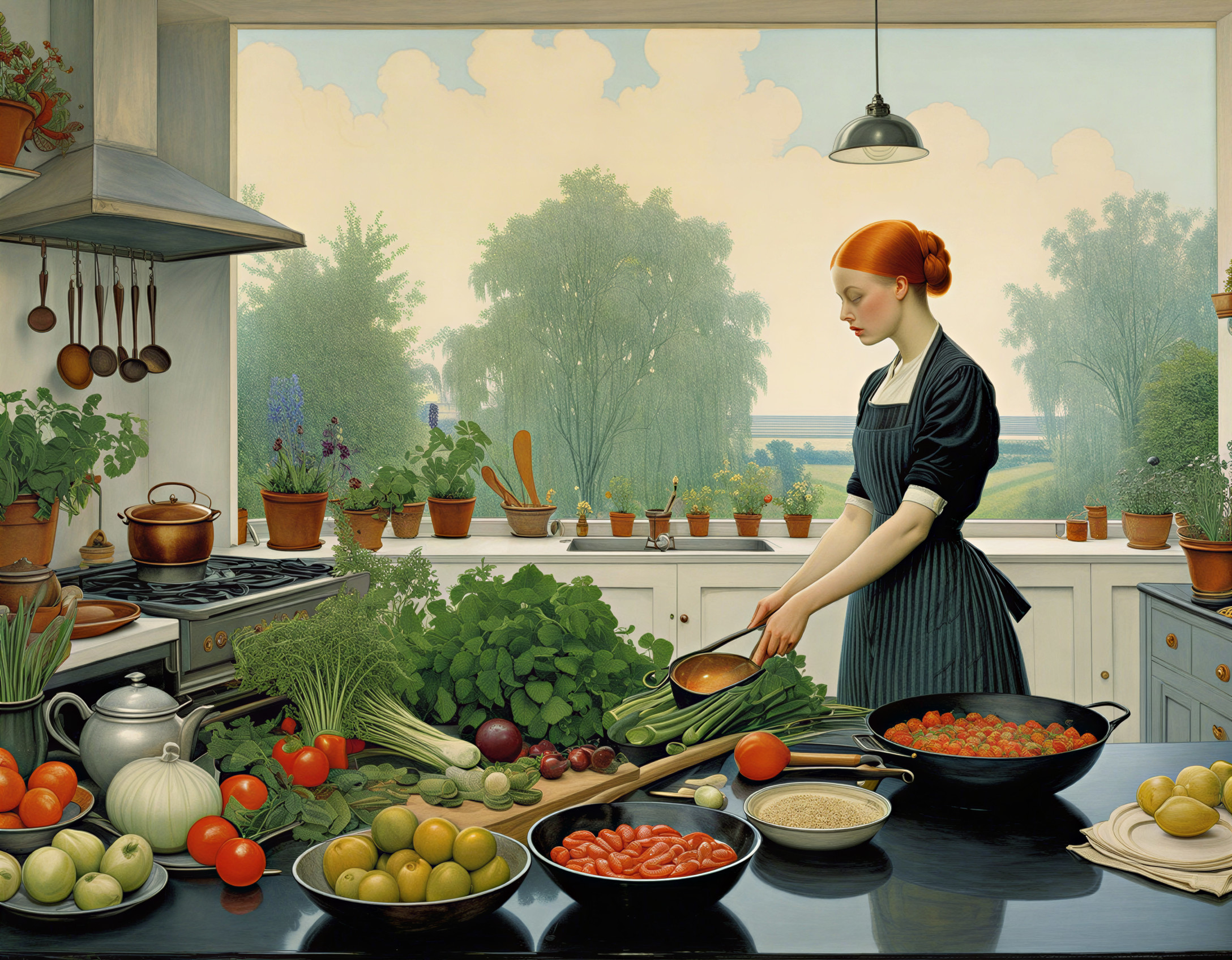 Bright Kitchen with Fresh Produce and Culinary Preparation