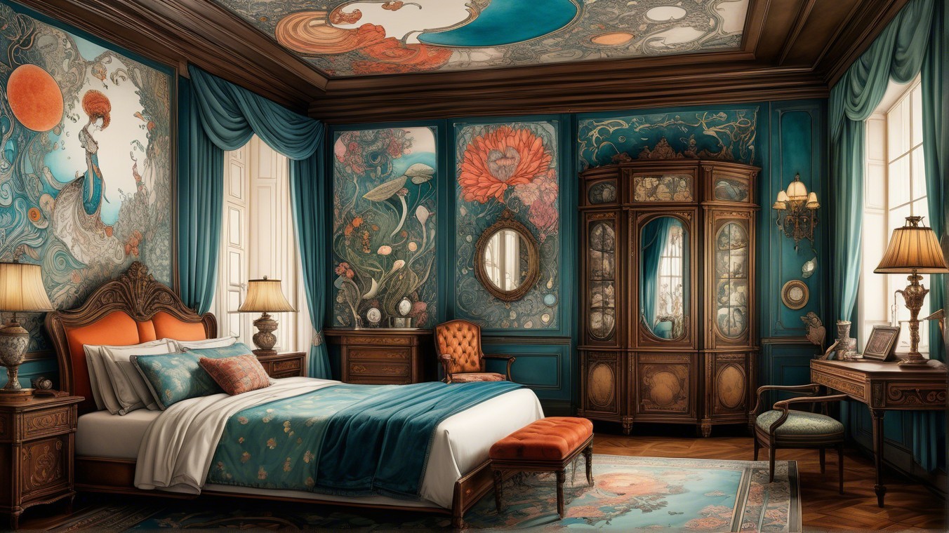 Opulent Room Design with Floral Patterns and Teal Accents